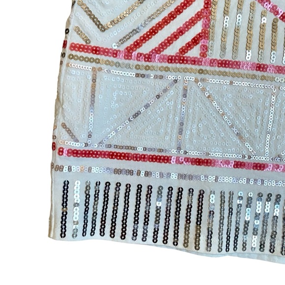 Express Sequin Mini Skirt White Multicolor Geometric Beaded Party Size Small - Picture 3 of 8